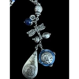 Chicos Charm Necklace Silver Tone 5" Dangle Lobster Signed 26" Chain